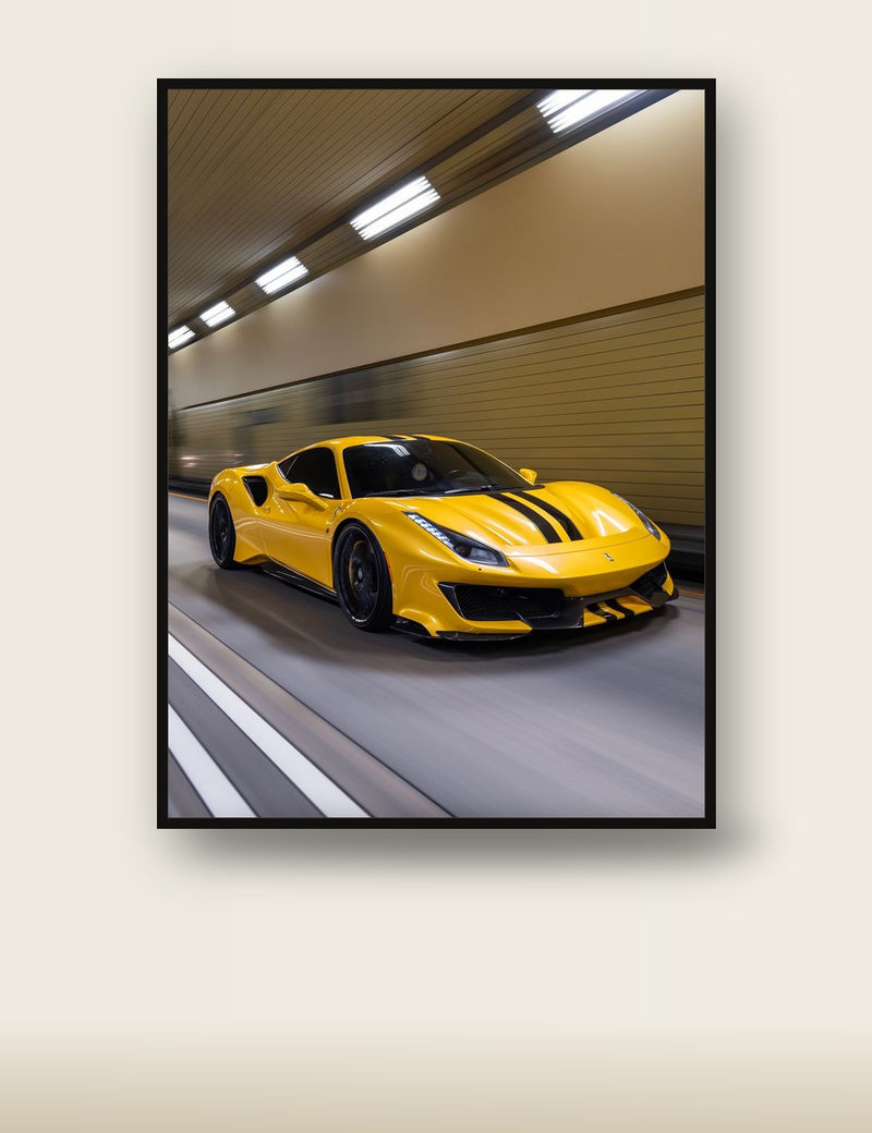 Ferrari 488 Pista Poster – Yellow Supercar Wall Art