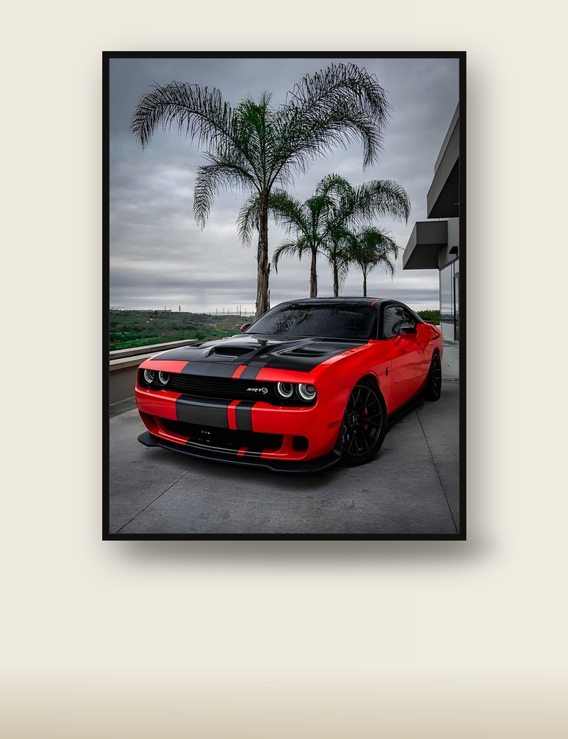 Dodge Challenger Hellcat Poster – Red Muscle Car Wall Art