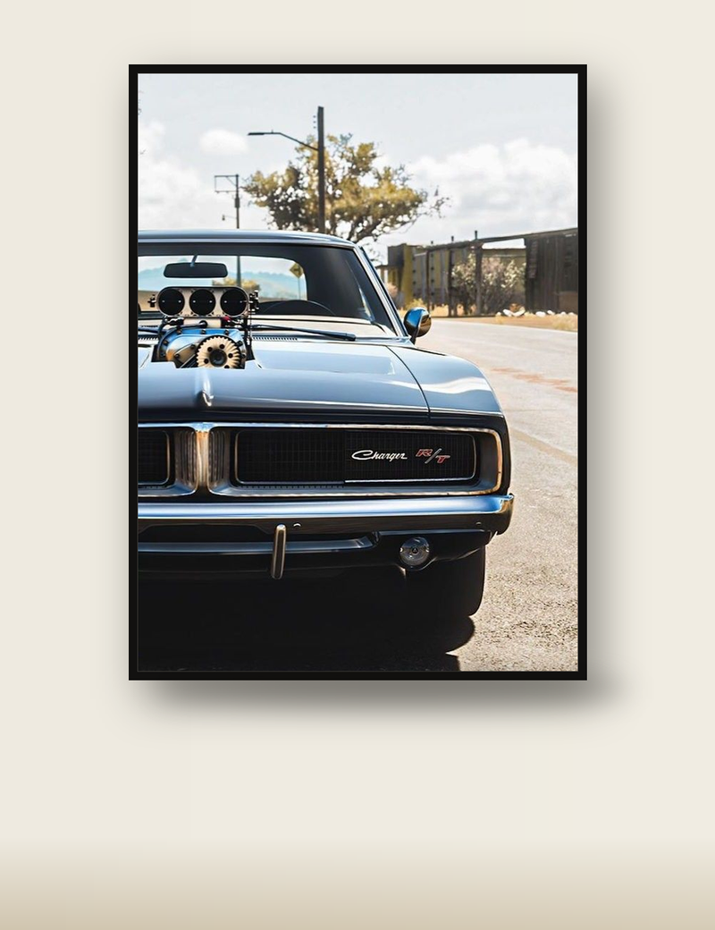Dodge Charger Supercharged Poster – Black Muscle Car Wall Art