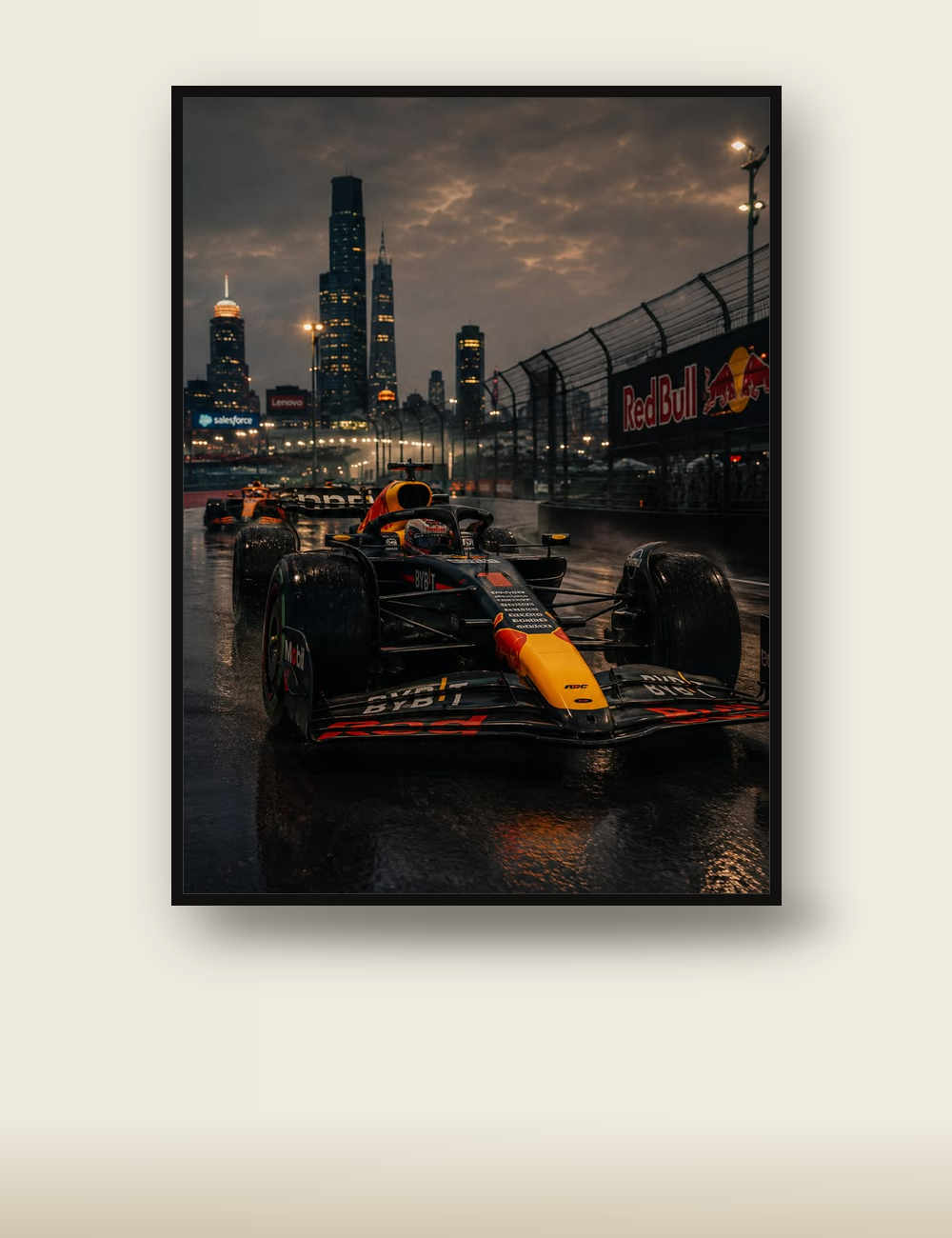 Red Bull F1 rain night race poster - car wall art