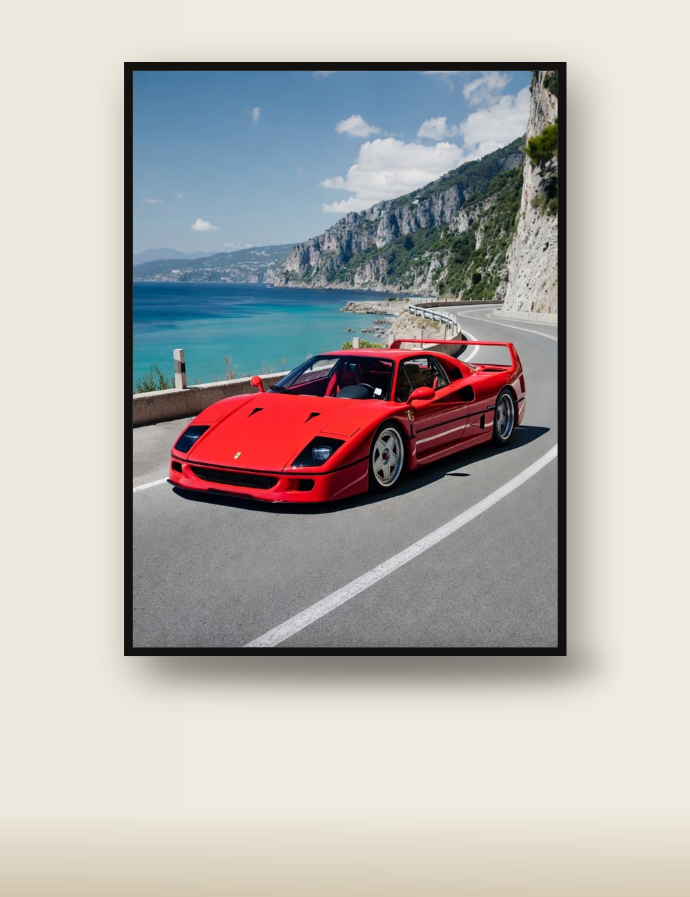 Ferrari F40 poster - coastal supercar wall art