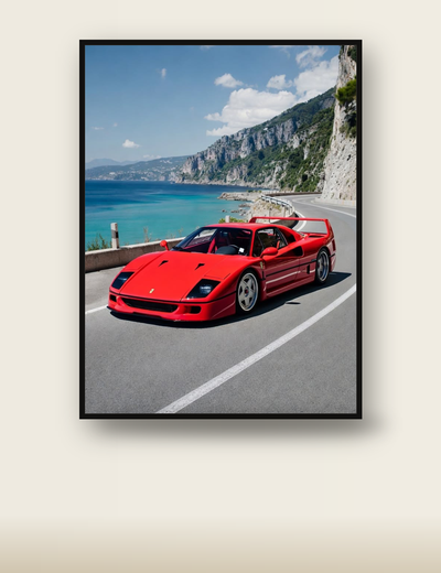 Ferrari F40 poster - coastal supercar wall art