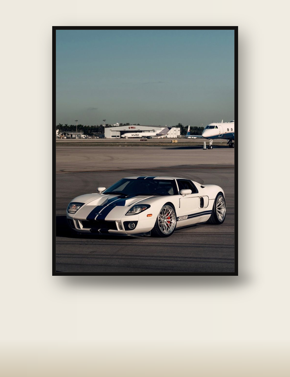 Ford GT poster - white airport supercar wall art