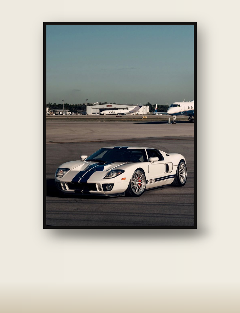 Ford GT Poster – White Airport Supercar Wall Art