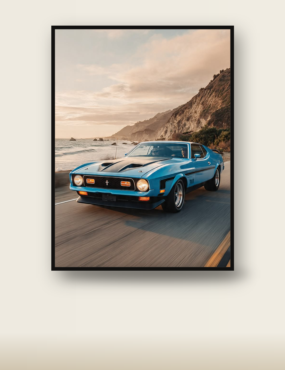 Ford Mustang Mach 1 poster - coastal muscle car wall art