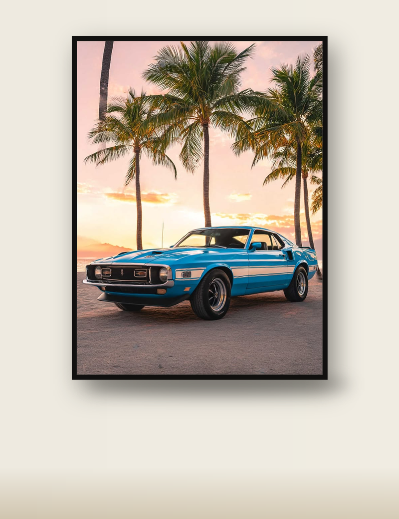 Ford Mustang Shelby Poster – Blue Beach Muscle Car Wall Art