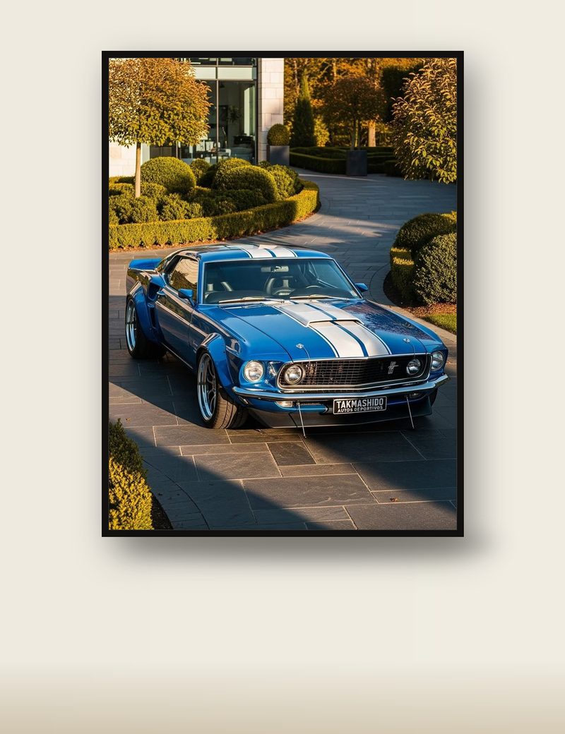 Ford Mustang Stanced Poster – Blue Muscle Car Wall Art