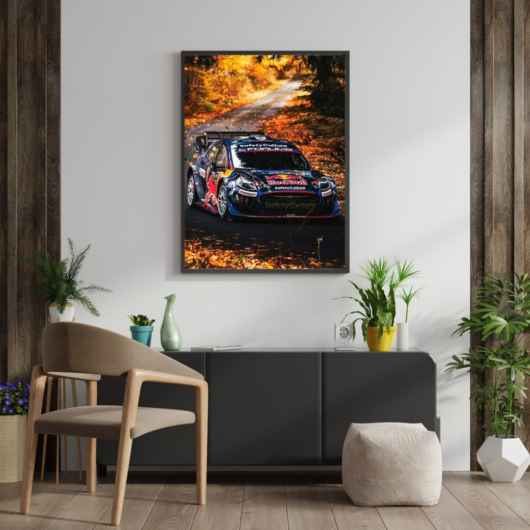 Red Bull WRC Autumn Forest Poster – Rally Car Wall Art