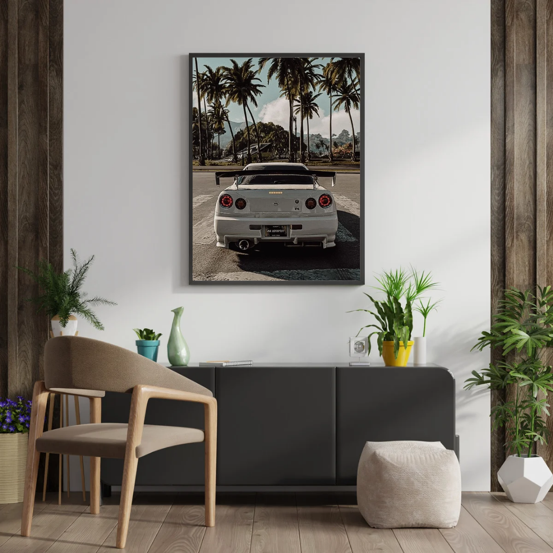 Nissan Skyline Rear Poster – White JDM Car Wall Art