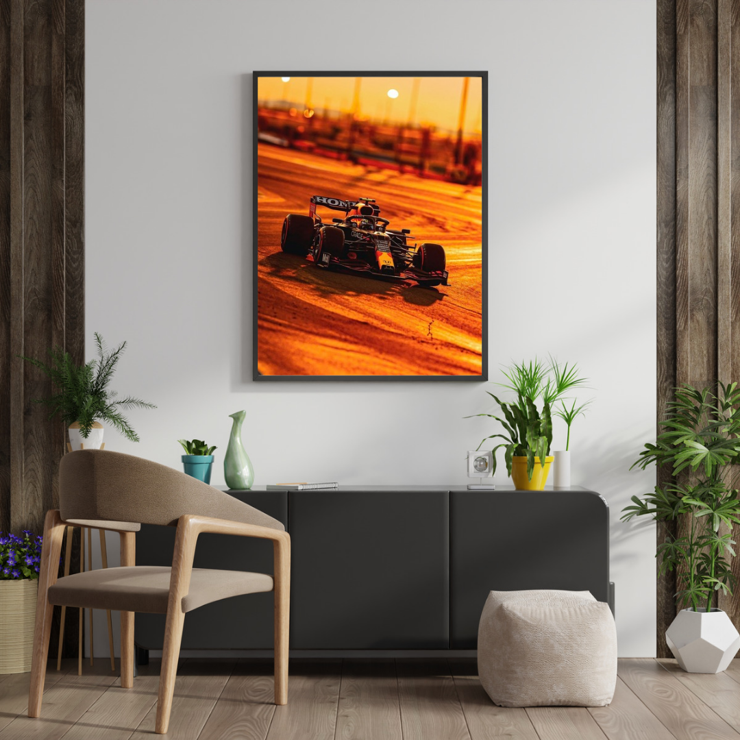 F1 Sunset Palms Poster – Formula 1 Car Wall Art